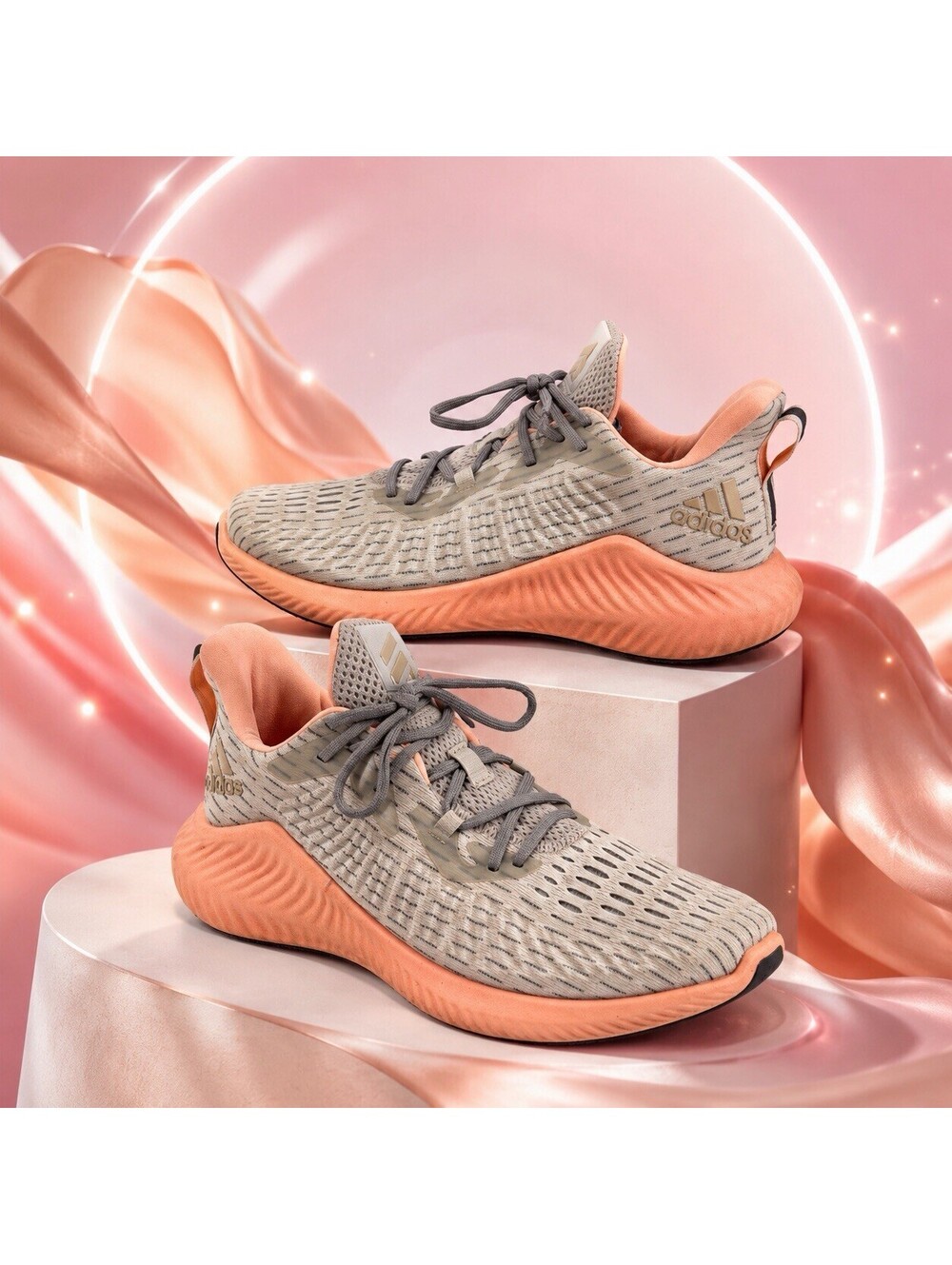 Adidas Alphabounce+ Run Women’s 9.5 Gray Glow Pink Running Shoes F33913